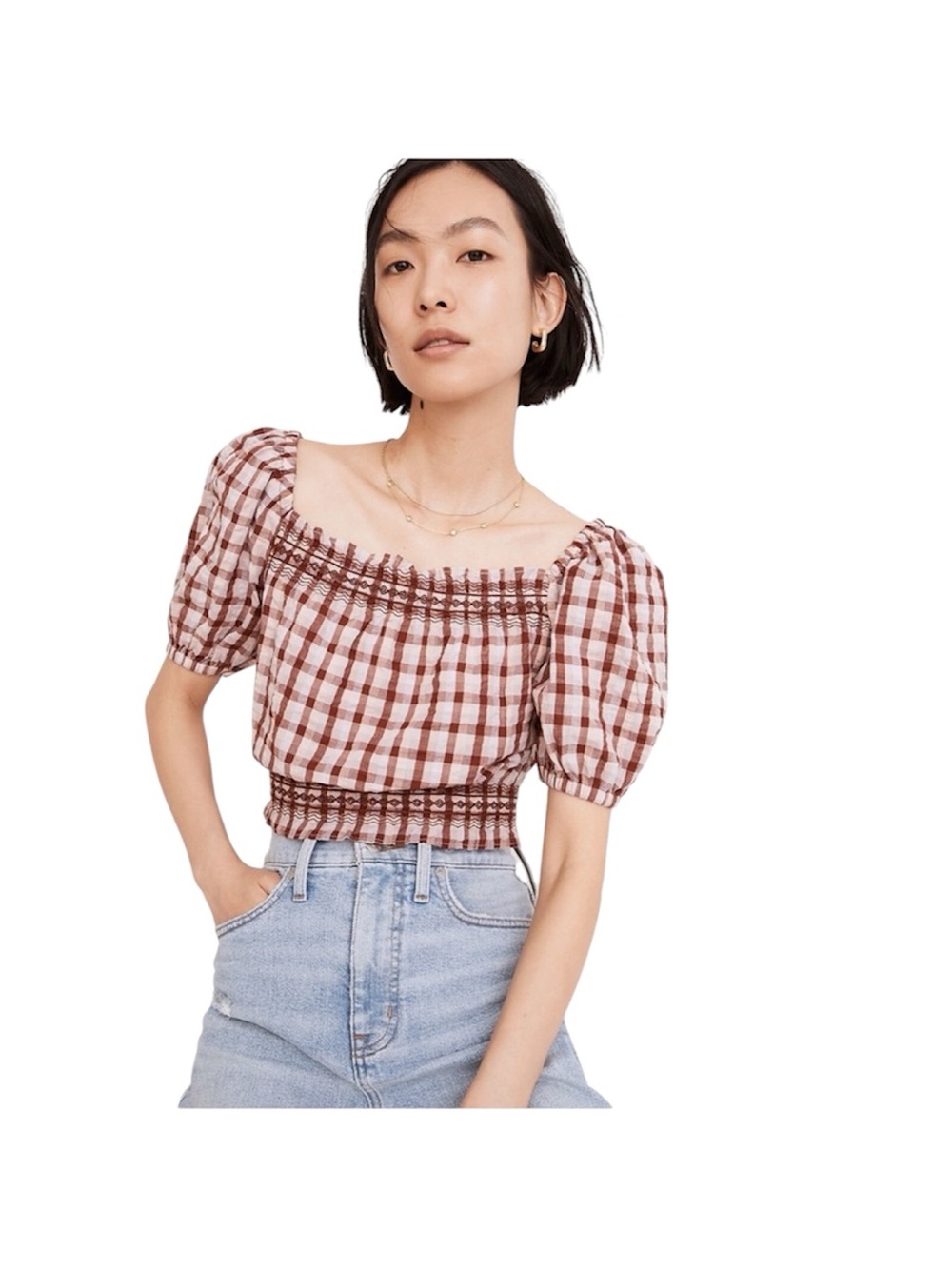 Madewell Seersucker Jeanette Plaid Top - small